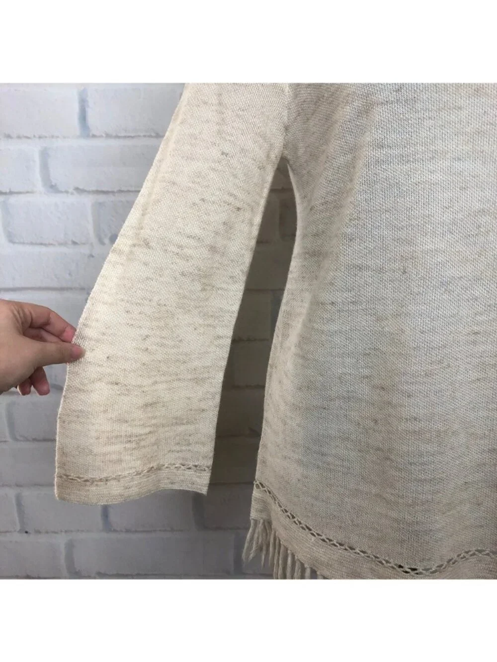 Joie Annalie Linen Blend Fringe Sweater Size XS Beige